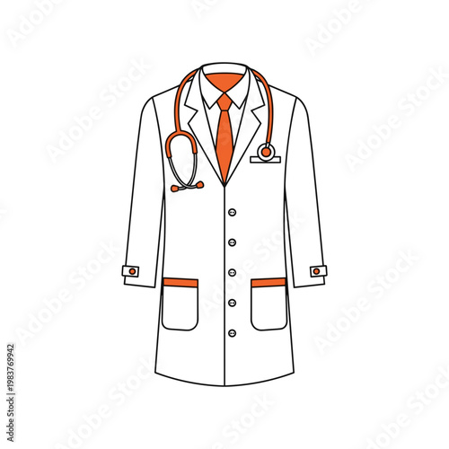 Medical Coat with Stethoscope Minimal Line Art Healthcare Uniform