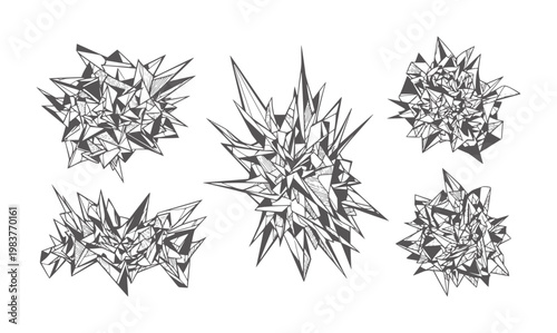 Abstract geometric sharp black and white crystalline formations cluster