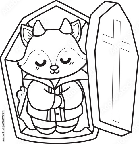 Coloring pages of Cute set of Fox sticker with activity. Outline of Fox with halloween theme