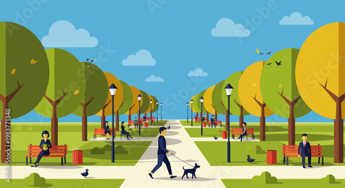 People enjoying leisure activities in a vibrant city park.