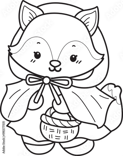 Coloring pages of Cute set of Fox sticker with activity. Outline of Fox with halloween theme