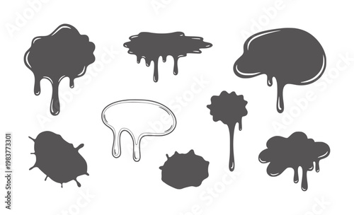 Black dripping splatter stain in monochrome style white stains