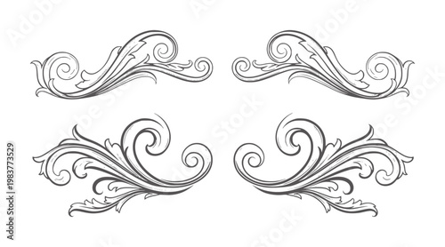 Four intricate black decorative flourishes white