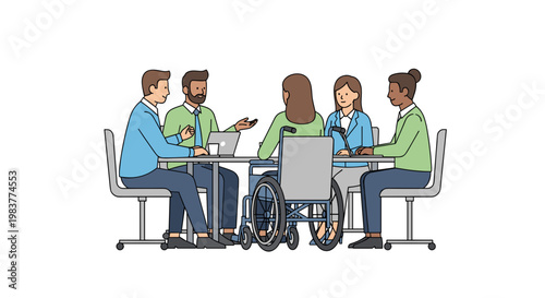 Diverse group of people in meeting.