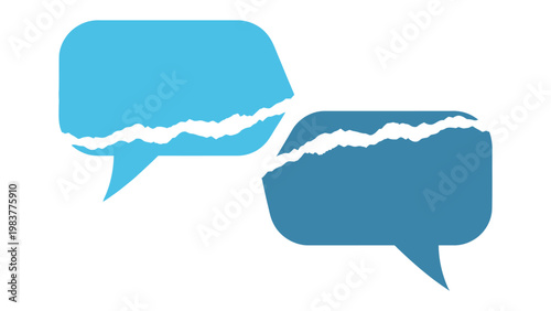 Dialogue Disrupted: A visual representation of fractured communication, depicting two speech bubbles torn apart, symbolizing misunderstanding and broken dialogue.