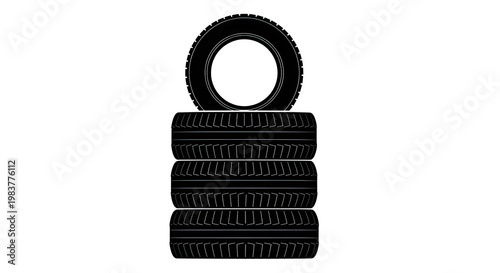 Stack of black rubber car tires isolated for automotive service industry graphics; tires arranged in a pile ready for vehicle maintenance
