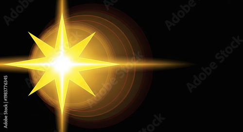 Luminous gold starburst illustration with lens flare effect against a dark backdrop creating a radiant and captivating digital design element