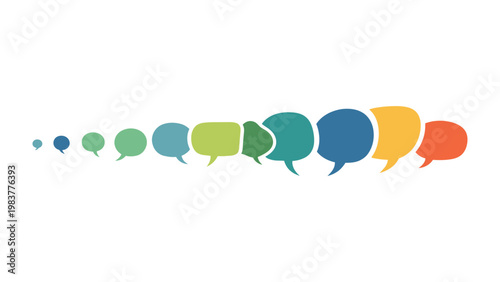 Visual Dialogue: A vibrant composition of stylized speech bubbles, each varying in size and color, suggesting a dynamic conversation flow or evolving ideas, against a minimalist backdrop.