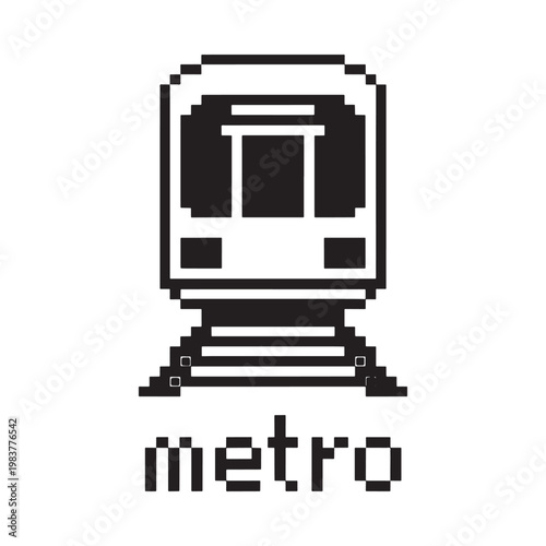 Pixelated illustration of a subway train with the word metro below