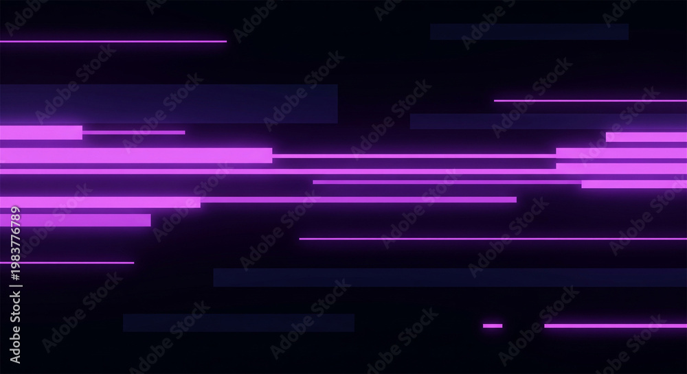 Fototapeta premium Futuristic neon purple speed lines on black background, glowing abstract motion trails, high speed data transfer concept for gaming and technology