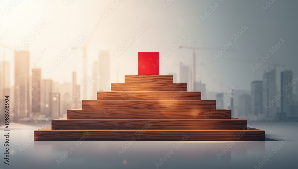 Fototapeta premium Ladder of success with a red block.