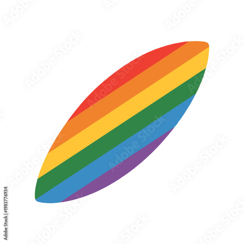Vibrant rainbow surfboard representing freedom and diversity.