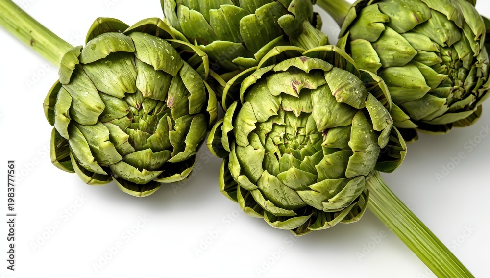 Fototapeta premium mature green artichokes against a white backdrop