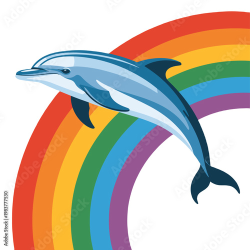 A playful dolphin leaping through a vibrant rainbow.