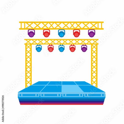 Stage with Lighting Rig and Blue Platform for Performance.