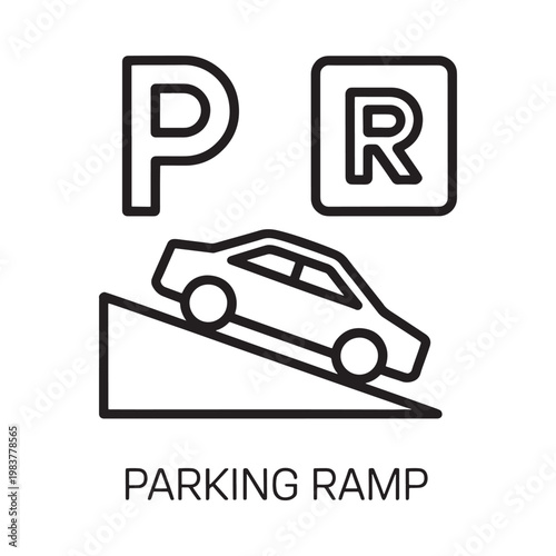 Parking ramp sign depicting a car driving on an incline