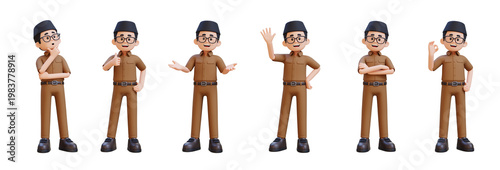 3D Render Collection of Cartoon Man Poses Thinking. Thumbs Up. Greeting. Waving. Crossed Arms. an