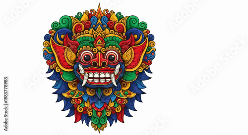 Colorful Balinese Barong Mask Traditional Art.