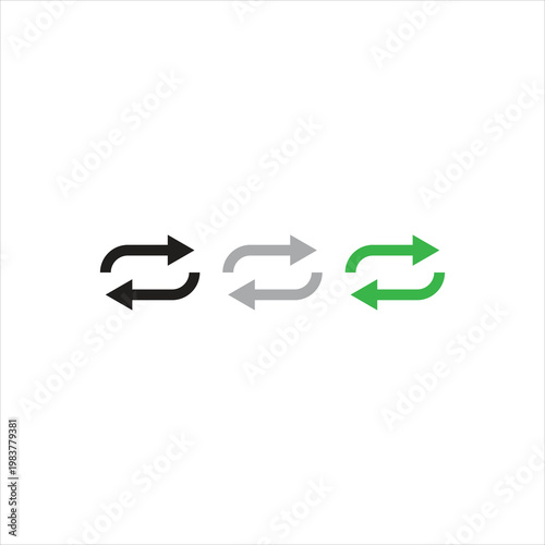 Three sets of black gray and green repeat or refresh arrow icons symbol