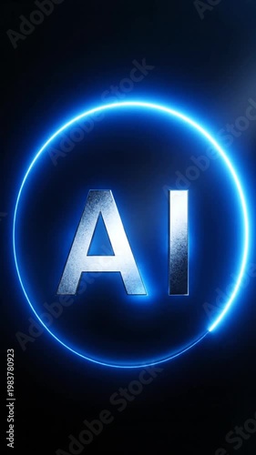 Dynamic Neon Glowing AI Letters Encircled by Radiant Blue Energy Fields Visualized in Motion