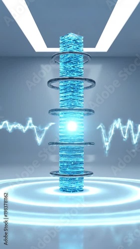 Futuristic electromagnetic pulse experiment illustrating energy transfer and wave propagation effects in a high-tech lab