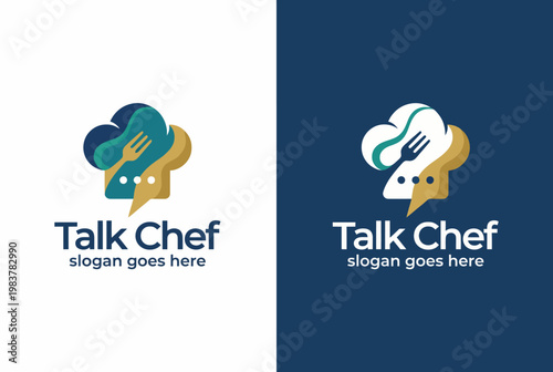 A clever logo design for 'Talk Chef', featuring a chef hat and a phone icon, emphasizing communication in culinary affairs for food bloggers and chefs alike.