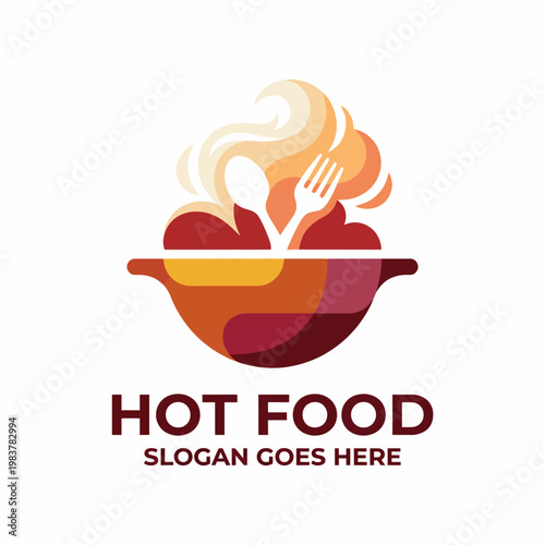 This image features a vibrant, minimalist logo showcasing hot food with a fork and spoon, evoking feelings of warmth and deliciousness for your culinary brand.