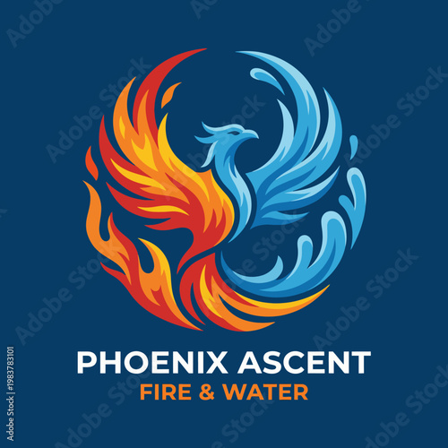 A striking phoenix logo illustrating the themes of rebirth and transformation, visually capturing the essence of fire and water in elegant swirling shapes and colors.
