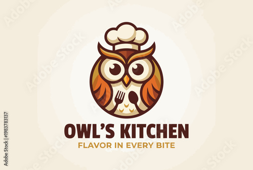 A whimsical owl wearing a chef hat highlights a restaurant's unique and flavorful offerings, emphasizing the blend of creativity and culinary expertise in each dish.