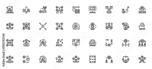 Corporate Social Responsibility icon set. Vector CSR symbols for ethics, sustainability, stakeholder, environment, policy, trust and more. Editable thin line icons.