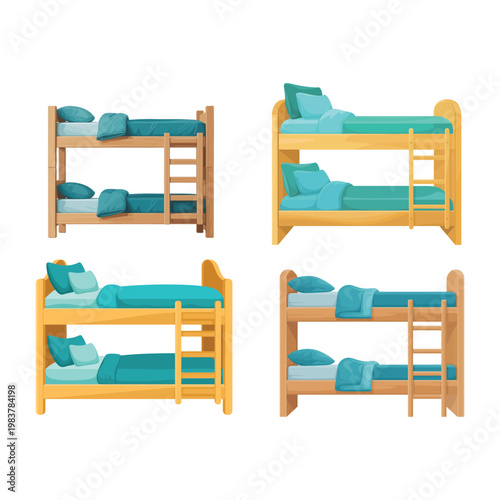 cozy double decker bunk bed cartoon style furniture illustration for bedroom interior design