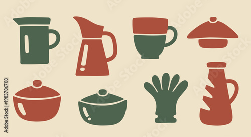 Collection of Rustic Kitchenware and Utensils in Earthy Tones.