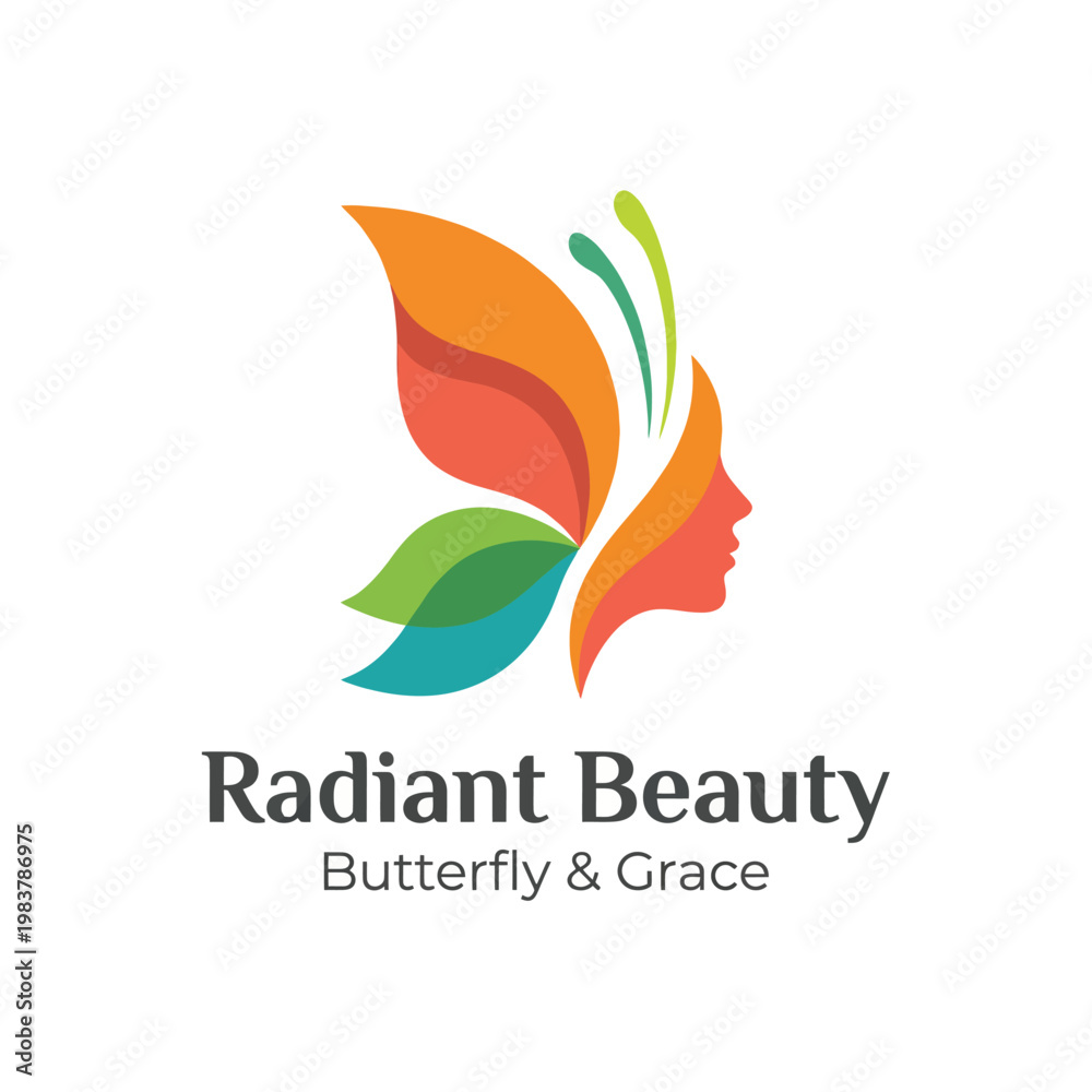 Obraz premium An eye-catching logo design showcasing a vivid butterfly and profile silhouette, symbolizing beauty, transformation, and grace for beauty businesses.