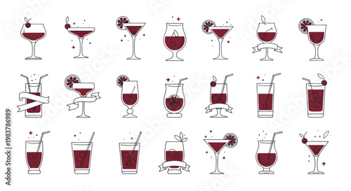 Collection of various alcoholic and non-alcoholic cocktails in different glasses.