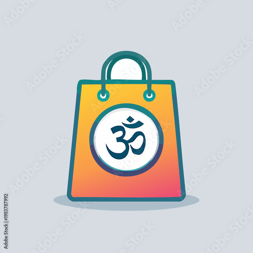 Colorful shopping bag featuring a spiritual Om symbol on a clean, light background.