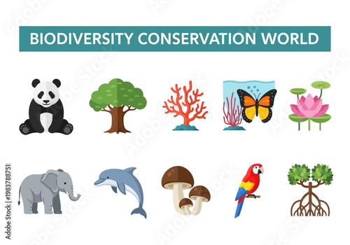 Biodiversity Conservation World Illustrating Elements Of Nature And Wildlife Protection