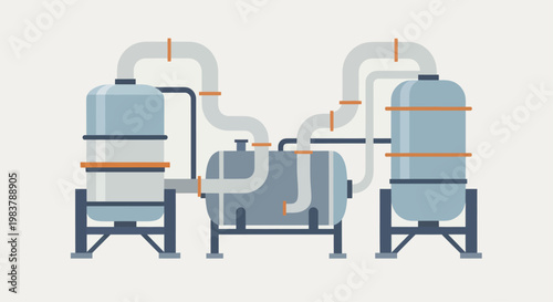 Industrial Chemical Processing Plant Equipment Illustration.