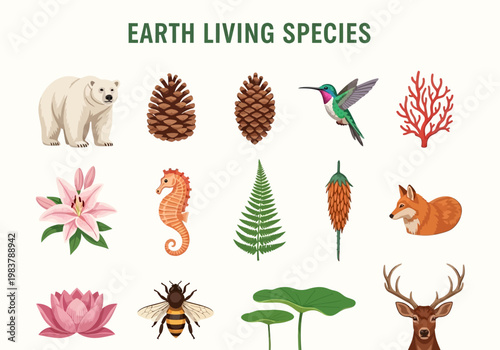 Collection of Diverse Flora and Fauna Representing Earth's Vibrant Biodiversity