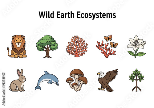 Wild Earth Ecosystems A Collection of Iconic Flora and Fauna Representing Diverse Natural Habitats