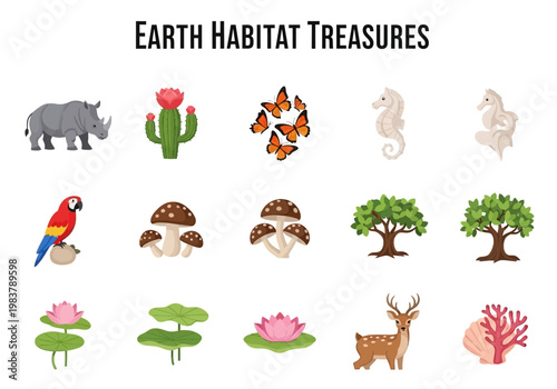 Collection of Earth's Natural Wonders Fauna, Flora, and Fungi Illustrations