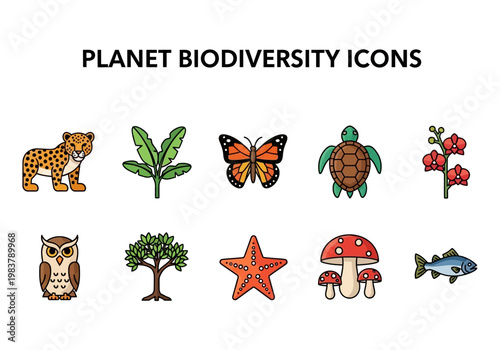 Planet Biodiversity Icons A Collection of Nature's Wonders and Life Forms