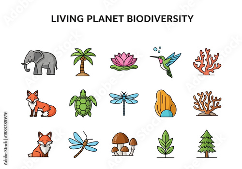 Living Planet Biodiversity Icons A Collection of Nature and Wildlife Illustrations