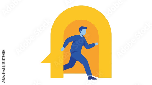 Seeking New Beginnings: An individual steps with purpose through a metaphorical archway, embodying the pursuit of aspirations and forward momentum.