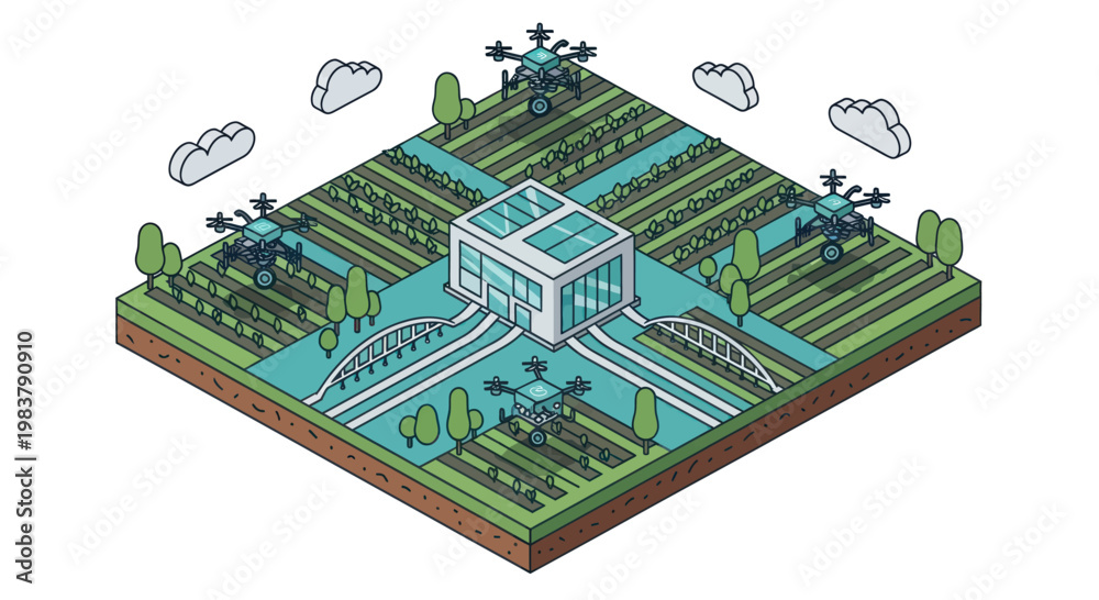 Obraz premium Smart Farming Technology with Drones and Greenhouse.