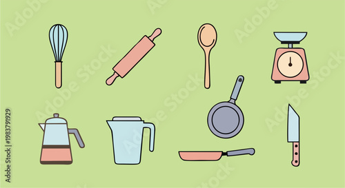 set of kitchen utensils vector