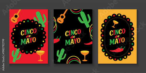 Cinco de Mayo colorful fun design. Mexican fiesta concept. Banner, poster template background for mexico independence celebration with geometric, music and giutar, decorations  vector illustration.