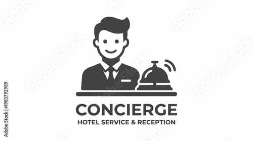 Friendly hotel concierge woman offering assistance, flat design vector illustration