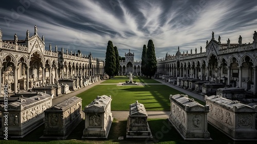 Monumental Cemetery of Milan - A Serene Resting Place Under Dramatic Skies.