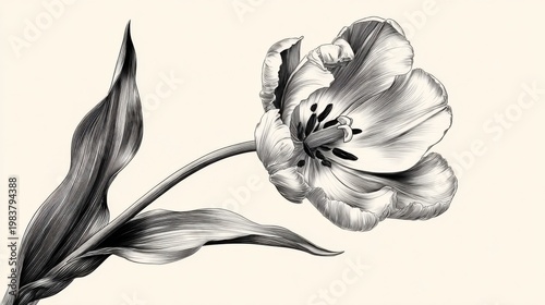 Elegant Black and White Illustration of a Single Tulip Flower