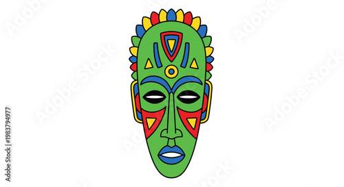 Colorful African Tribal Mask Vector Illustration, Stylized Ethnic Totem Graphic for Cultural Festivals and Artistic Design Projects